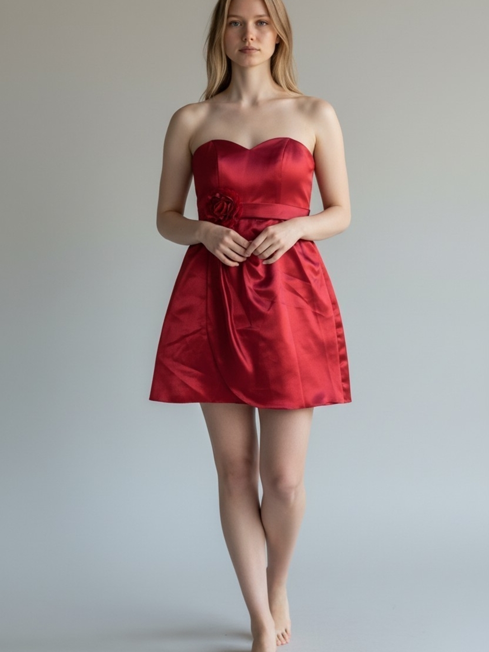 Strapless Sweetheart Red Satin Party Dress